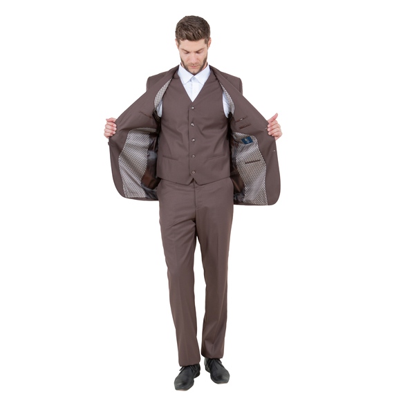 Modern Fit 3pc Wool Mens Suit Set by ZeGarie, Cocoa - Picture 3 of 6
